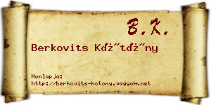 Berkovits Kötöny névjegykártya